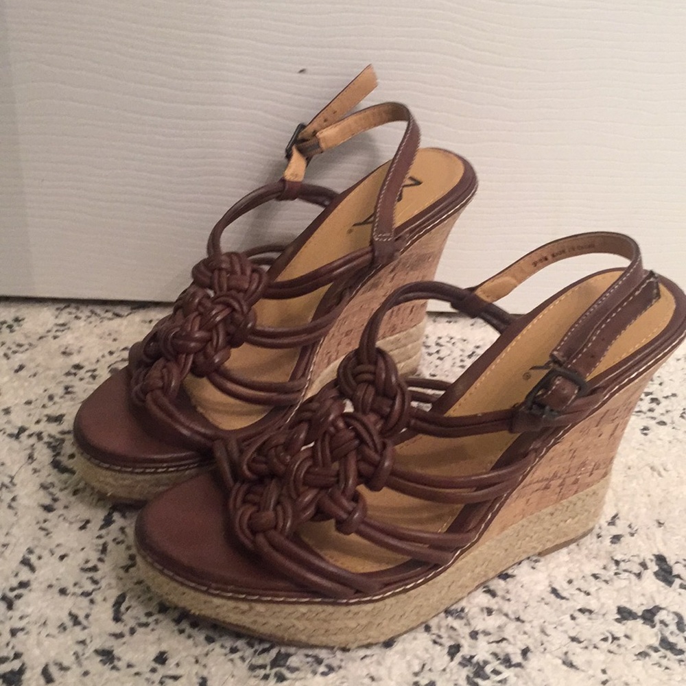 Brown, tan, nude wedges